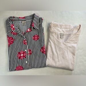 Lot Of 2 Chico’s Sz 3 Tops Floral Office Comfort Striped Excellent Condition